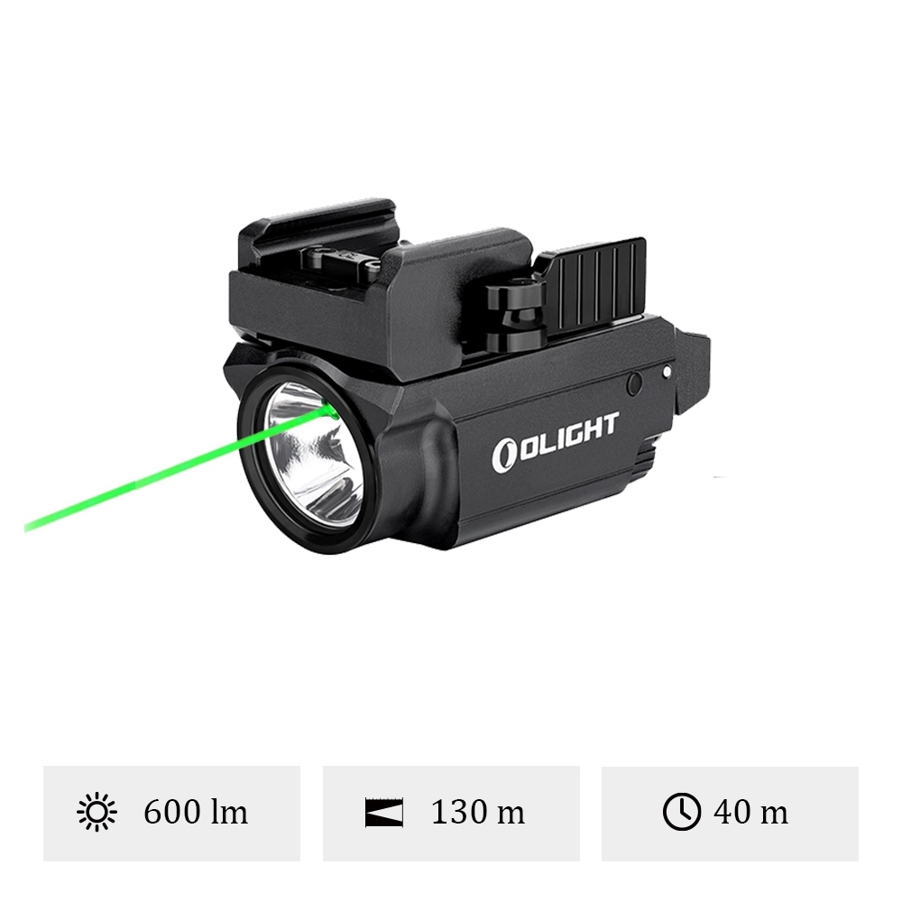 Lampe de pistolet Olight avec laser vert, 600 lumens, portée 130 mètres, autonomie 40 minutes