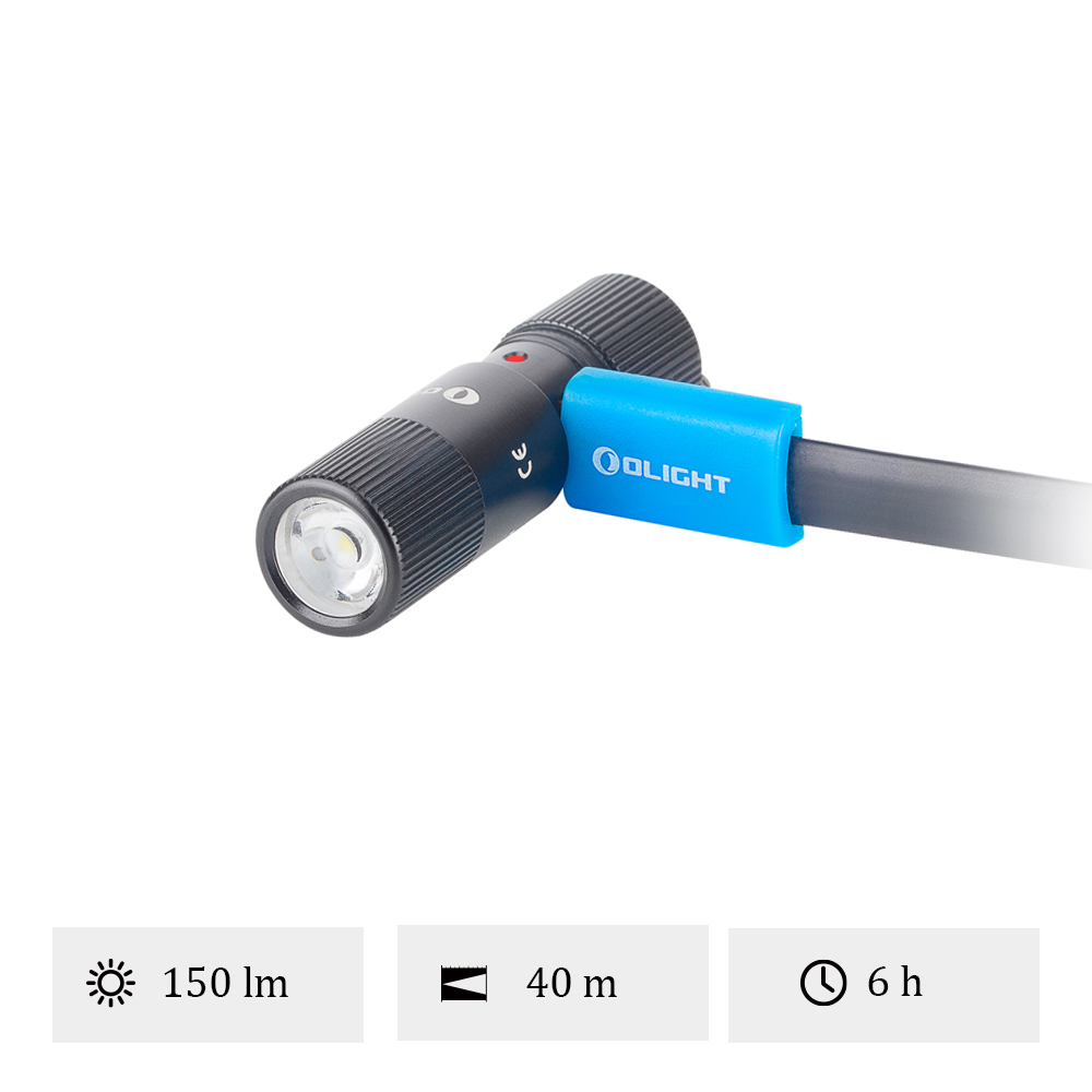 Lampe de poche Olight noire avec clip bleu, 150 lm, portée 40m, autonomie 6h