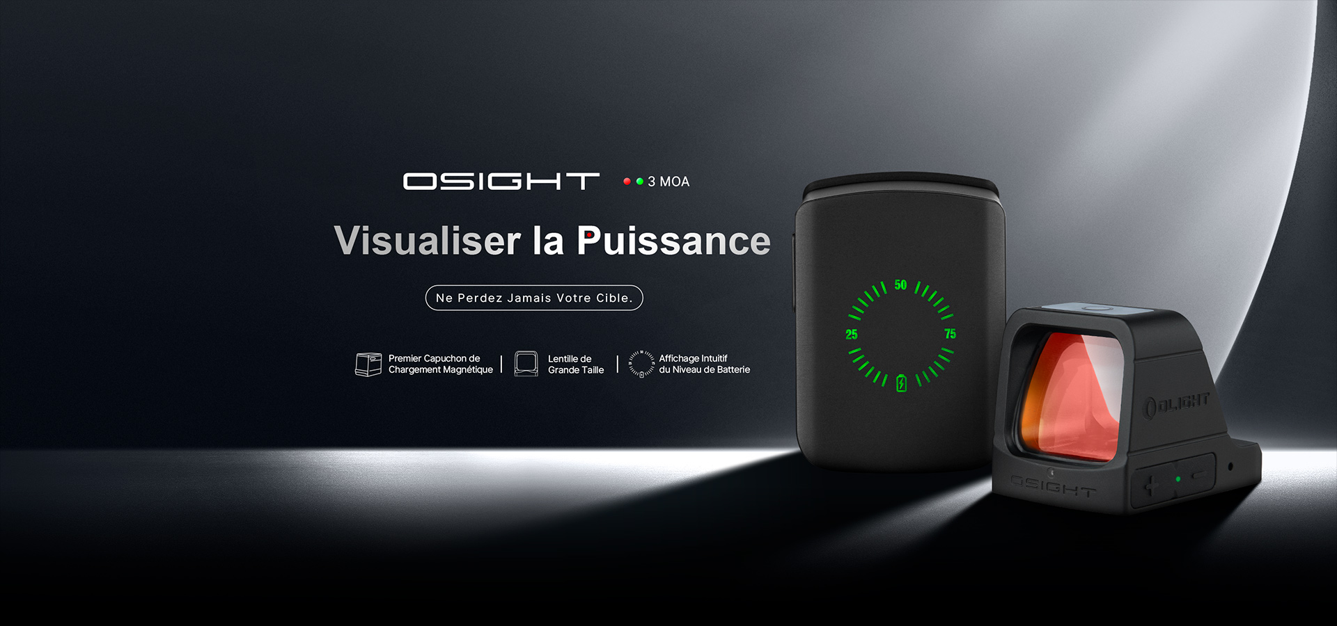 OLIGHT Osight 3 MOA Viseur réflexe Rechargeable avec Couvercle de Charge, visées Tactiques sans parallaxe, Compatible Picatinny Mount – Options de Point Vert/Rouge