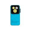 Lampe de poche EDC Olight Oclip bleu turquoise avec triple LED de face sur fond blanc
