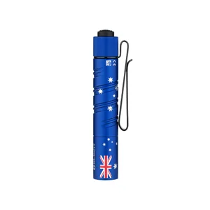 Olight I3T 2 bleue avec drapeau britannique, clip de poche pour un transport EDC pratique.