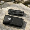 Pince multifonction noire HX Outdoors avec son étui de protection en nylon posés sur une pierre en plein air.