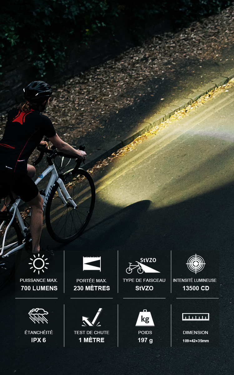 Lampe Vélo Olight Ray 150 STVZO – Noire – 700 Lumens / 150 Lux – Neuf