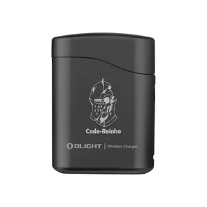 Boîtier de charge sans fil noir Olight Perun 3 Mini avec logo Code-Reinho pour recharge nomade et camping