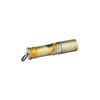 Mini lampe torche porte-clés Olight I3E jaune à motifs palmiers vue de profil pour éclairage quotidien EDC