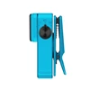 Lampe clip de poche bleue avec bouton rotatif et repères de mode sur fond blanc