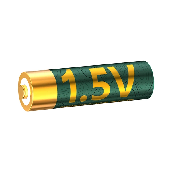 Batterie lithium-ion rechargeable de 1,5 V à motif vert avec extrémités dorées et texte jaune 1,5V