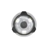 Lumière LED circulaire avec bouton d'alimentation central, éclairage blanc vif, anneau transparent et supports noirs.