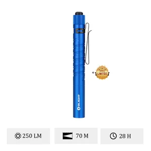 Lampe torche Olight, modèle i3T 2 EOS en édition limitée, couleur bleue, 250 lumens, portée 70m, autonomie 28h