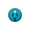 Organisateur de câble rond turquoise avec connecteur USB-C bleu.