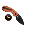 Couteau de poche pliant orange EDC avec chauve-souris phosphorescente, lame noire et clip de poche.