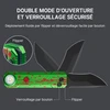 Couteau de poche vert avec système d'ouverture flipper et verrouillage par bouton sécurisé