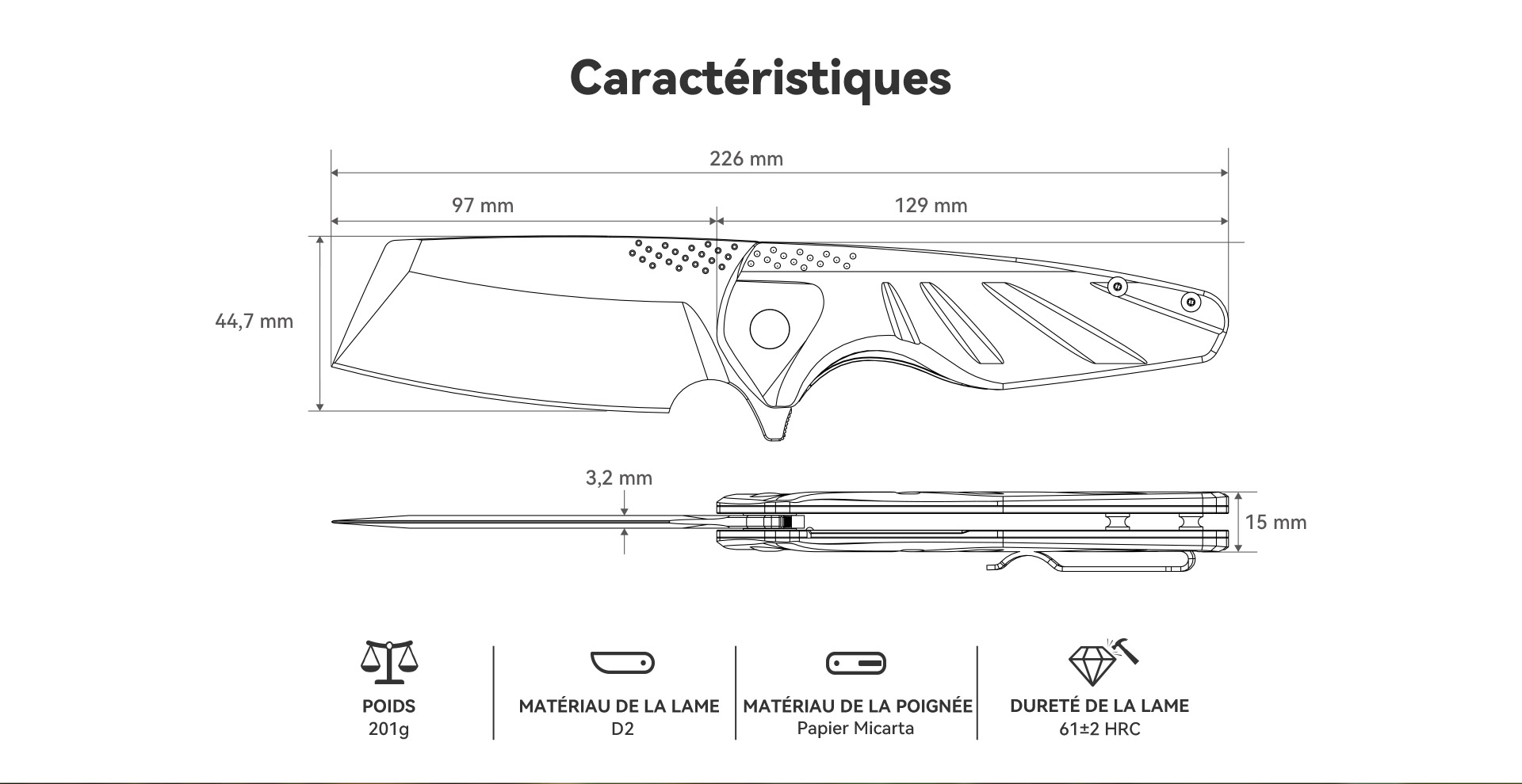 Couteau Pliant EDC Avec Poignée Micarta - Axis Lock, Super Léger, Fabrication Taïwan
