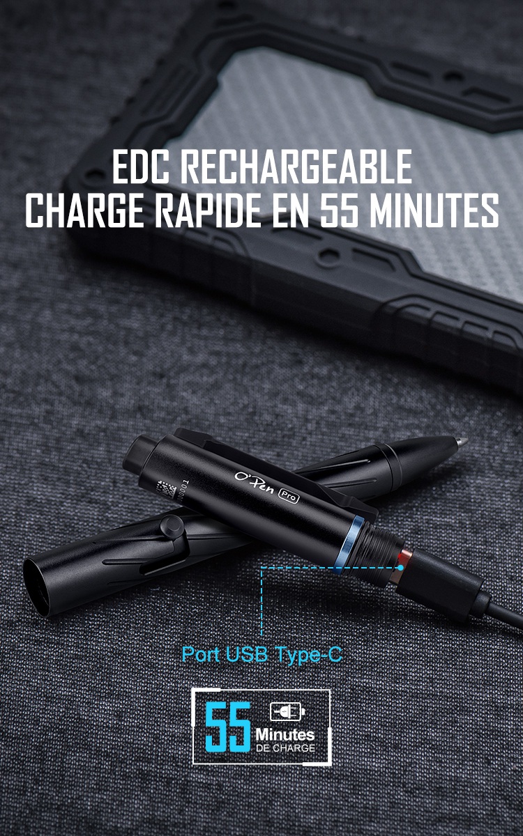 Stylo Olight OPEN 2 ZR En Zirconium Bleu Avec Lampe LED 120 Lumens - Rechargeable USB-C - Idéal EDC