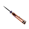 Couteau de poche pliant orange EDC avec détails violets et clip de ceinture sur fond noir