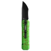 Couteau de poche pliant Oknife manche vert éclaboussures de sang rouge lame noire sur fond noir