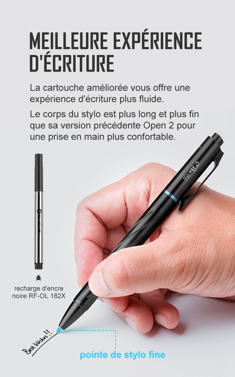 Stylo Olight OPEN 2 ZR Zirconium Avec Lampe LED 120 Lumens - Rechargeable USB-C - Bleu