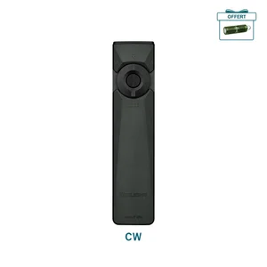 Olight Arkfeld Ultra noir, vue de face, avec interrupteur rotatif et indicateurs de niveau de batterie, pour un usage quotidien.