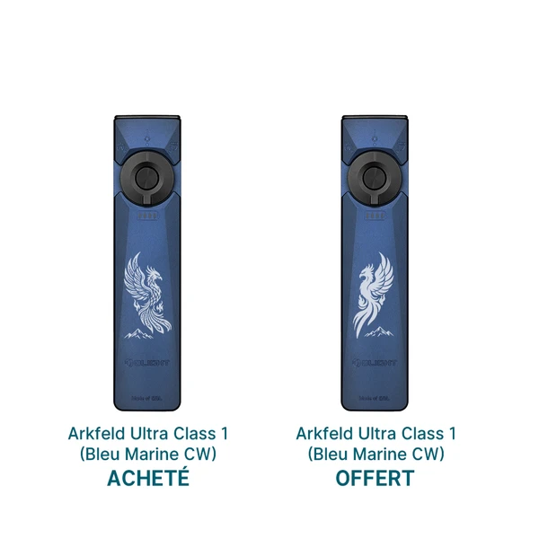 Lampe de poche EDC Olight Arkfeld Ultra bleu marine double offre avec motif phénix laser UV pour usage quotidien et tactique