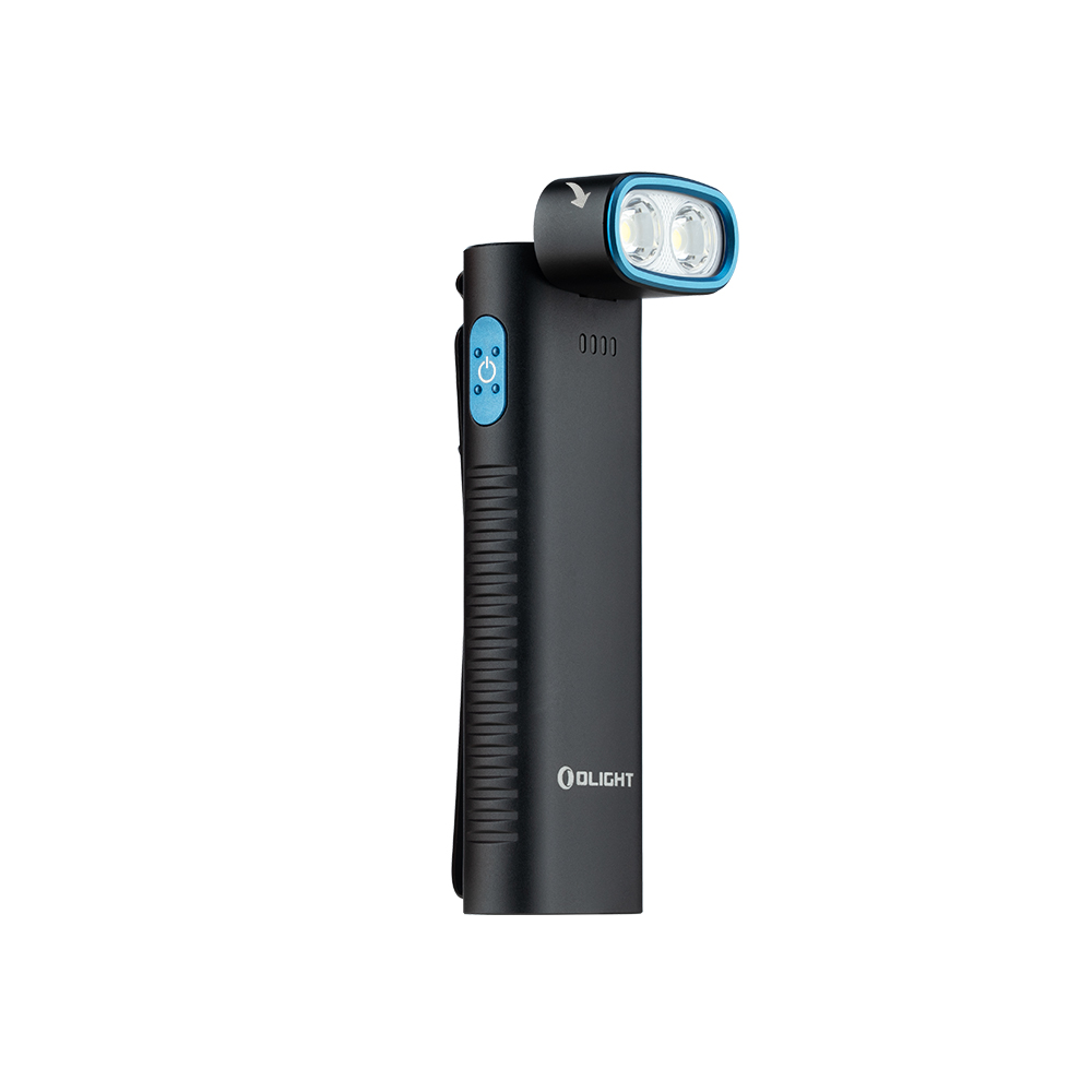Lampe de travail portative Olight noire avec clip de poche et phares DEL, idéale pour la randonnée et le camping