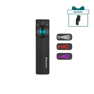 Olight ArkPro Ultra noire avec bouton bleu pour éclairage blanc, rouge et UV polyvalent