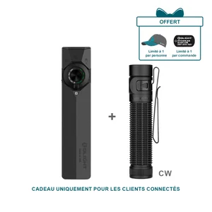 Olight noir Baton 4 Pro et Baton Ultra vue de face avec clip de poche pour l'éclairage extérieur et la recharge portable