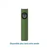 Lampe de poche EDC plate Olight verte avec sélecteur rotatif et indicateurs LED sur fond blanc.