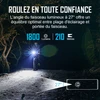 Phare vélo 1800 lumens, portée 210m, angle 27°. Éclaire le chemin pour une conduite nocturne sûre.