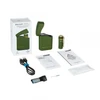 Olight Lampe de poche Baton 4 Premium Edition verte avec chargeur sans fil, manuel et accessoires pour extérieur.