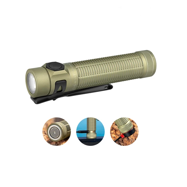 Olight Baton Ultra lampe de poche vert olive avec clip de poche pour l'éclairage extérieur quotidien