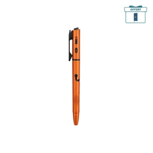Olight Open 3 orange avec lampe de poche, lumière rouge et pointeur laser vert pour diverses utilisations.