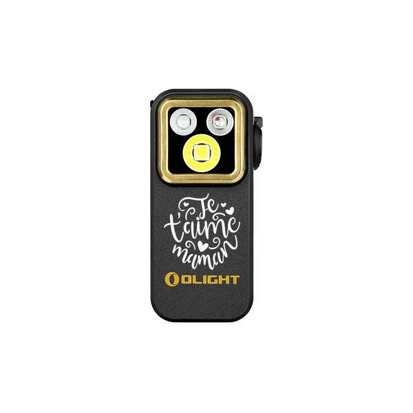 Olight Oclip Pro S noir avec motif "Je t'aime maman" pour un cadeau spécial fête des mères.