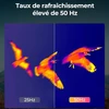 Comparaison de taux de rafraîchissement, image thermique de mouettes en vol, 25 Hz vs 50 Hz, clarté améliorée.