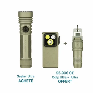 Kit lampes Olight Seeker Ultra vert militaire avec Oclip Ultra et iUltra offerts pour camping et EDC