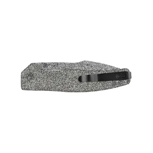 Couteau pliant de poche gris texturé avec clip noir, lame tranchante en acier inoxydable et manche ergonomique pour EDC.