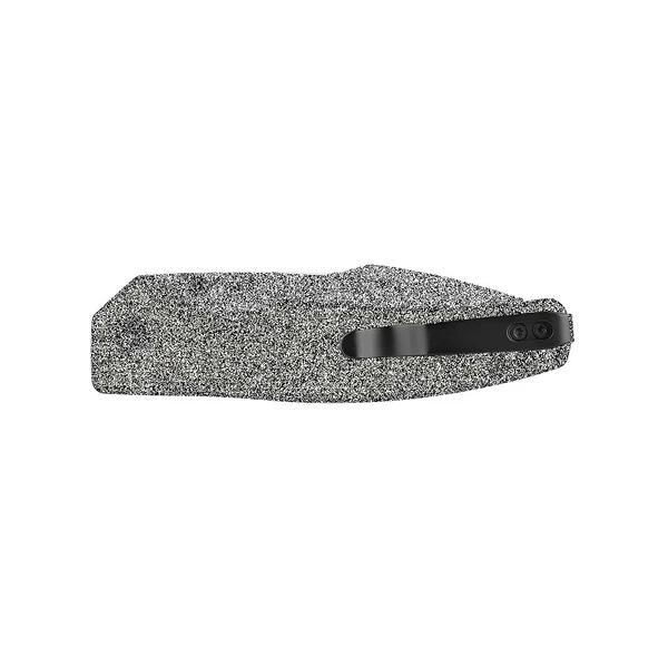 Couteau pliant de poche gris texturé avec clip noir, lame tranchante en acier inoxydable et manche ergonomique pour EDC.