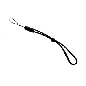 Dragonne de poignet noire réglable pour appareils photo, téléphones, lecteurs MP3, clés USB.