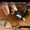 Couteau utilitaire U1 Ultra coupant un câble noir, démontrant 85% de lame exploitable.