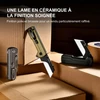 Couteaux de poche pliants Oknife avec lame en céramique blanche et manches colorés sur des cartons d'emballage