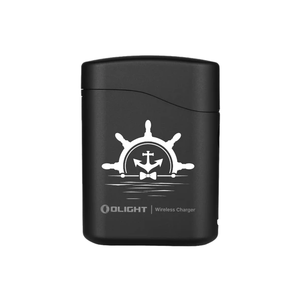 Boîtier de charge sans fil Olight noir pour Baton 4 Premium avec motif de gouvernail et ancre marine pour EDC.