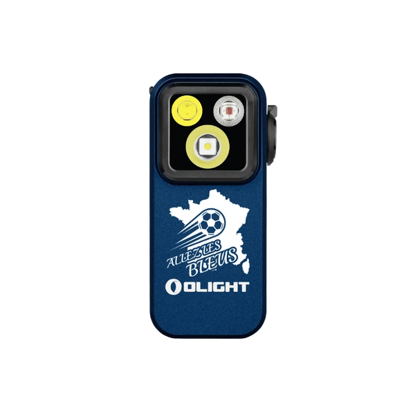 Lampe clip Olight Oclip Pro bleue édition Allez les Bleus avec trois LED pour le sport et le camping au quotidien