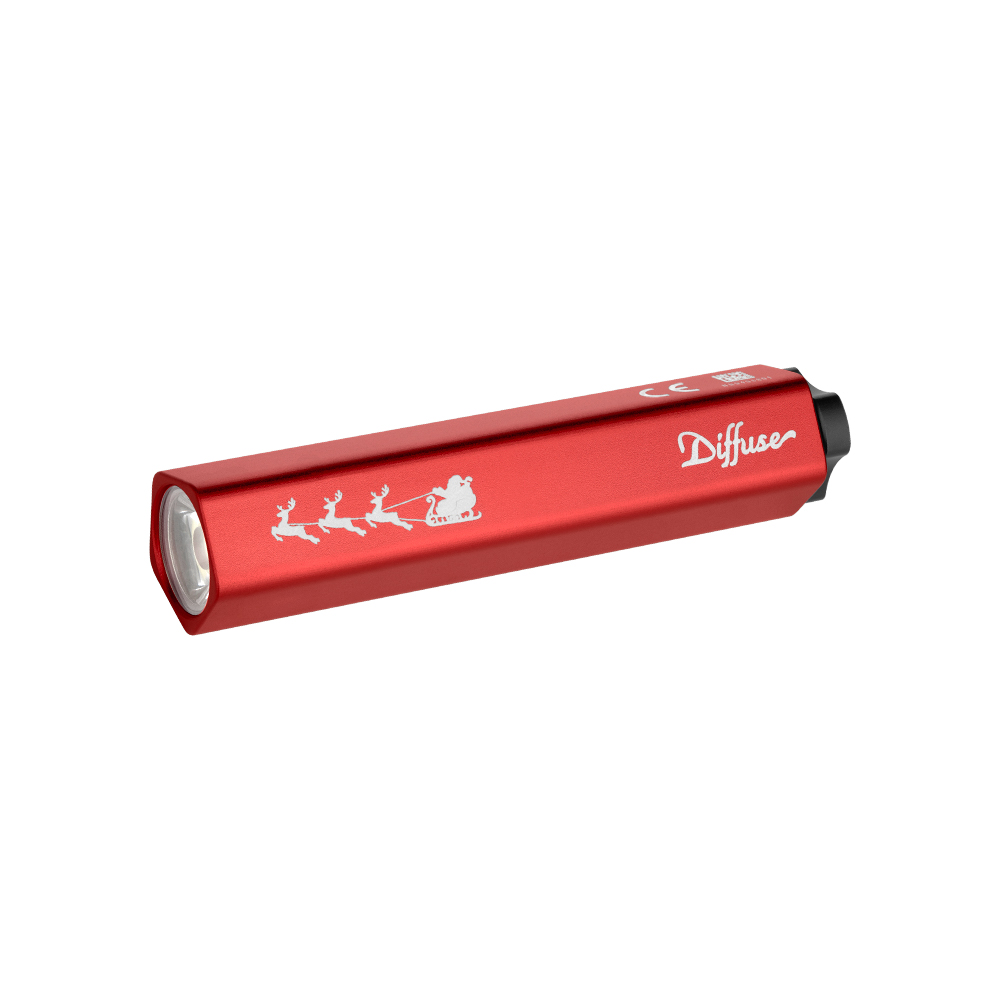 Lampe de poche rouge Diffuse avec père Noël et rennes, motif de Noël, éclairage LED, cadeau saisonnier.