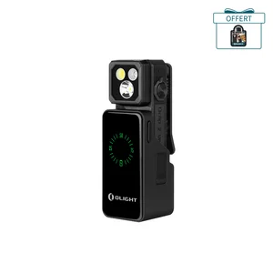 Mini lampe Olight Oclip 2 Ultra Premium noire avec écran de batterie vert et clip de fixation portable EDC