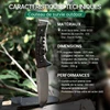 Fiche technique du couteau de survie outdoor en acier DC53 avec manche G10 et étui Kydex.