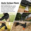 Hache tactique pliante et outil multifonction de survie pour camping, chasse, coupe de bois et décapsuleur.