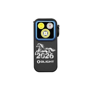 Olight Oclip Pro noir, vue avant, lampe de poche EDC rechargeable avec design spécial cheval 2026.