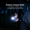 Lampe torche LED intégrée TOPDON éclaire un sentier forestier sombre, offrant une visibilité claire pour l'exploration sécurisée.