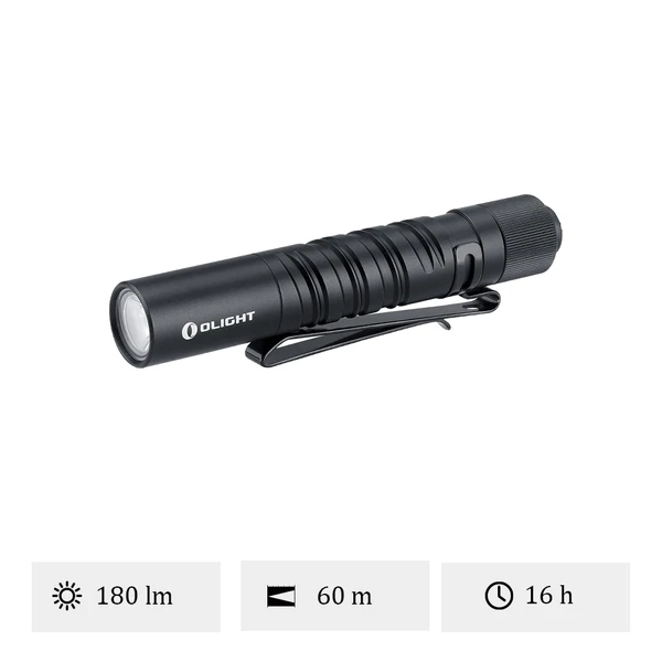 Lampe de poche Olight I5R EOS : 180 lumens, portée 60m, autonomie 16h, LED, noire, clip de poche