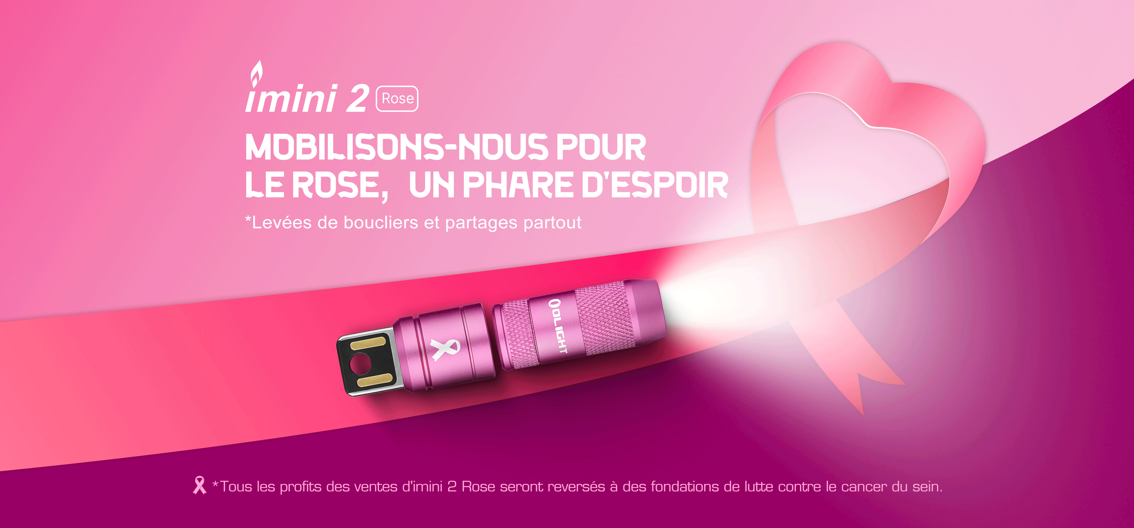 Imini iMini 2 Rose - Mini lampe LED pour la vente de charité - Olight France