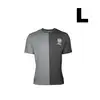T-shirt bicolore gris clair et foncé taille L avec logo imprimé poitrine sur fond blanc